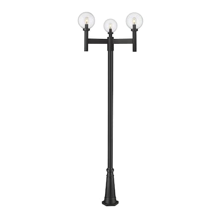 Z-Lite Laurent Outdoor Post Mounted Fixture, 3-Light, 30 In.W x 112 In.H, Black/Clear Seedy 599MP3-519P-BK